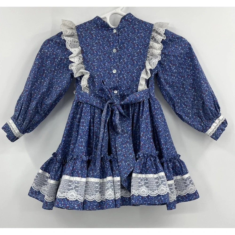 Vintage Mini World Girls Full Circle Floral and Lace Dress Size 4 Cottagecore